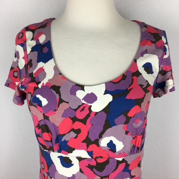 Boden Purple Blue Pink  Floral Knit Short Sleeve Dress size 6 - Picture 3 of 9